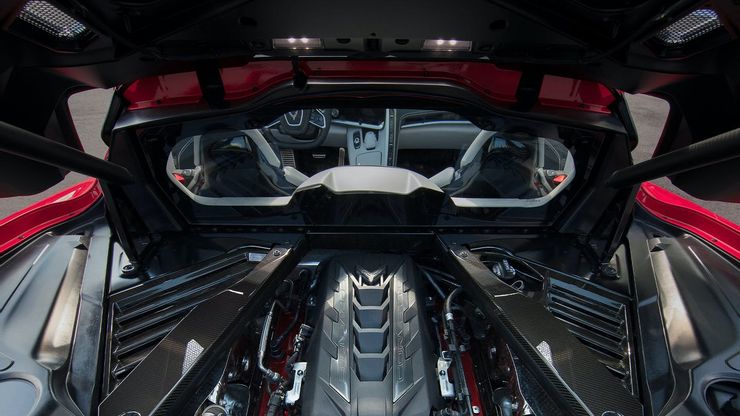 Picture of the mid-engine inside the 2022 Chevrolet Corvette Z06 at Wallace Chevrolet.