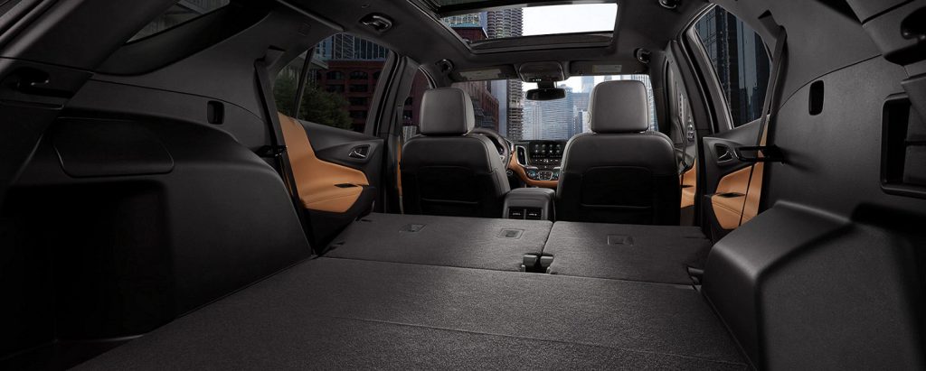 Rear seats folded down for more space in the 2022 Chevy Equinox.