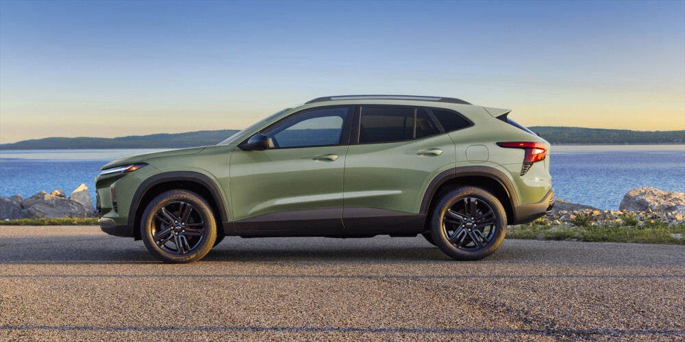 2025 Green Chevrolet Trax in front of lake